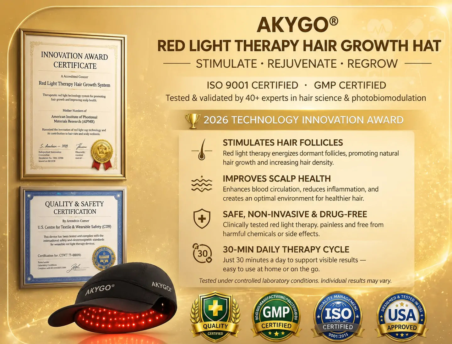 AKYGO® Red Light Therapy Hat – Comprehensive Hair Growth &amp; Scalp Health Solution